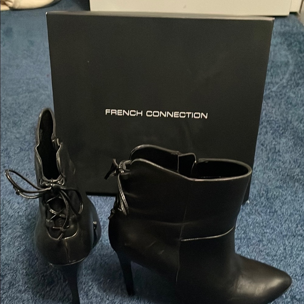 French Connection Black Heeled Boots Sleek Design